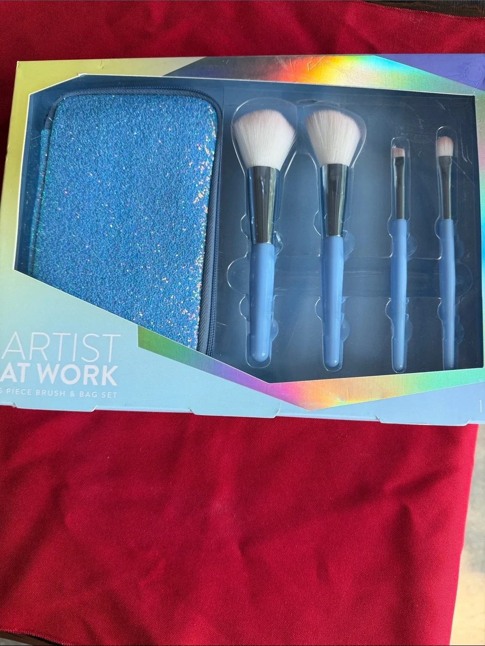 Blue Glitter Makeup Brush & Bag Set